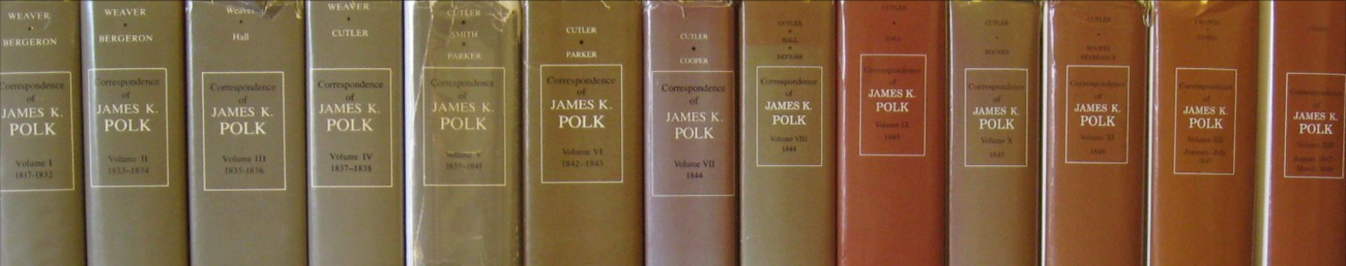 A row of books with James K. Polk on the spines